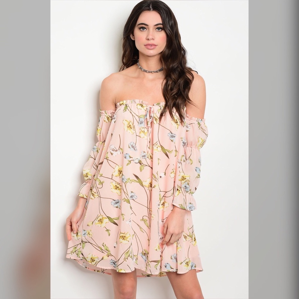 🆕 Amanda Off the Shoulder Blush Florals Dress - Picture 1 of 4
